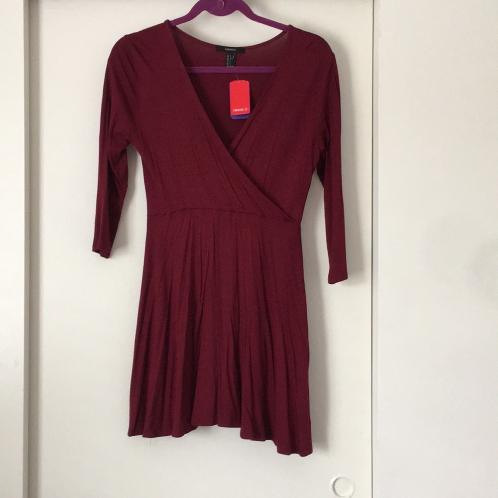 Burgundy wrap front dress
